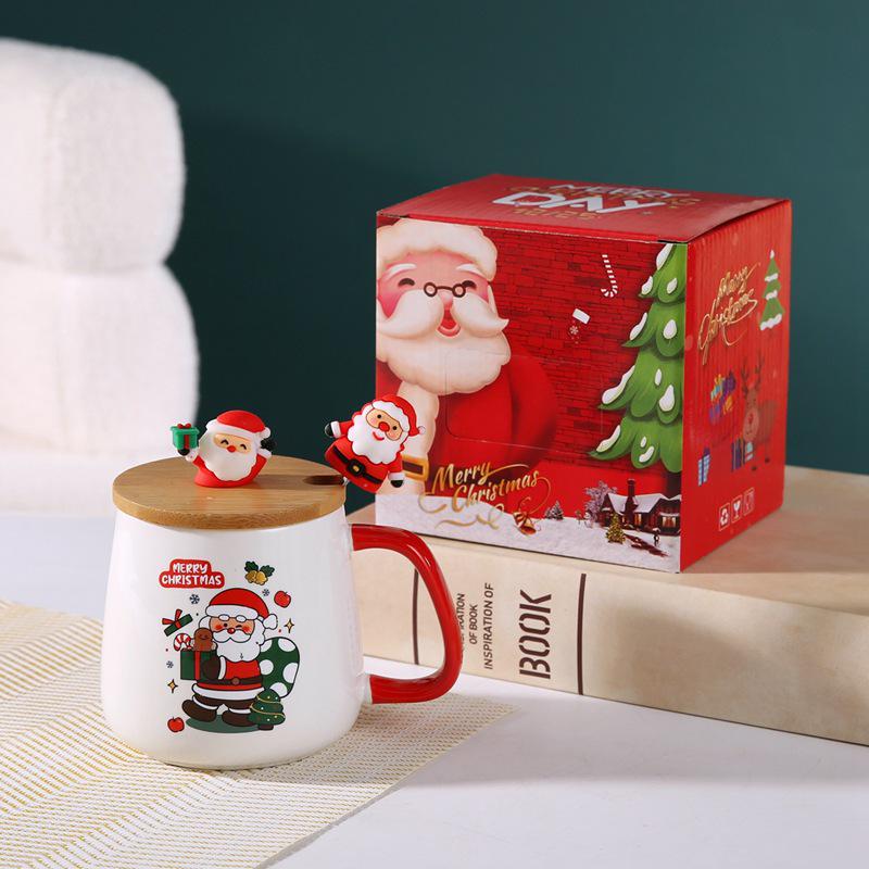 Adorable Santa Claus Ceramic Mug with Lid and Spoon Gift Set