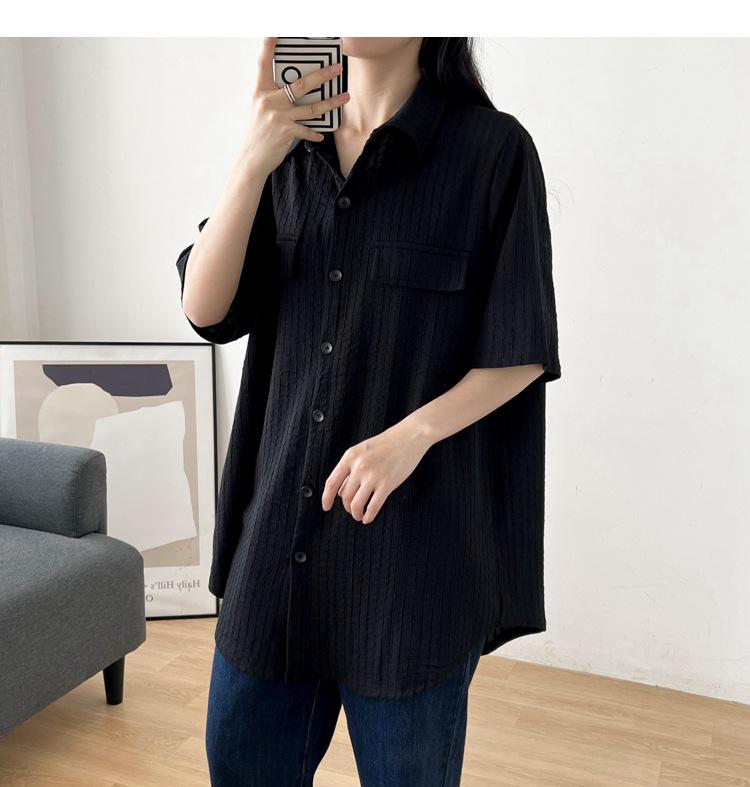 

9287 Большой размер Корейская А-силуэта Повседневная летняя рубашка с коротким рукавом 9XL чёрный