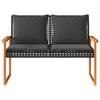 Vidaxl Garden Bench with Cushion, Black, Poly Rattan and Acacia