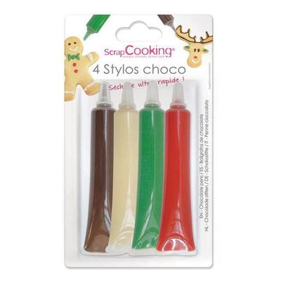 Choco Pens - SCRAPCOOKING - Set of 4 - Red / White / Green / Choco - 25g Each