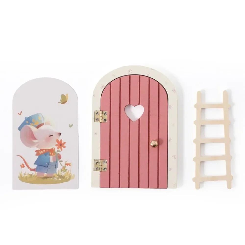 Dollhouse Wood Fairy Elf Door Mini Home Decorations Room Wall Decoration Cartoon Elf Door Baby Gift Craft Ornaments