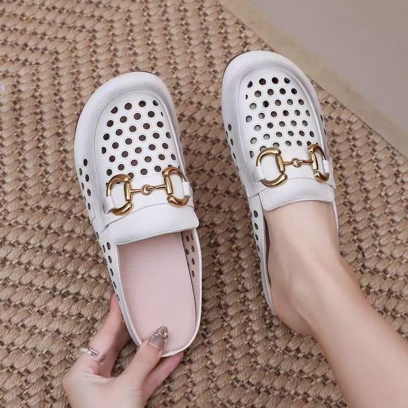 Baotou temperament sandals women wear one pedal soft sole retro sandals summer fashion breathable hole half drag women's shoes