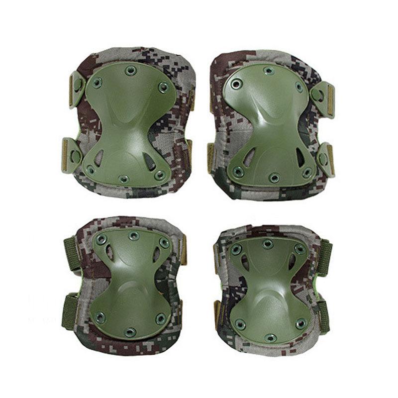 Camouflage Tactical Knee & Elbow Pads Set: 4-Piece Gear for Combat, Training, Riding & Sports Protection