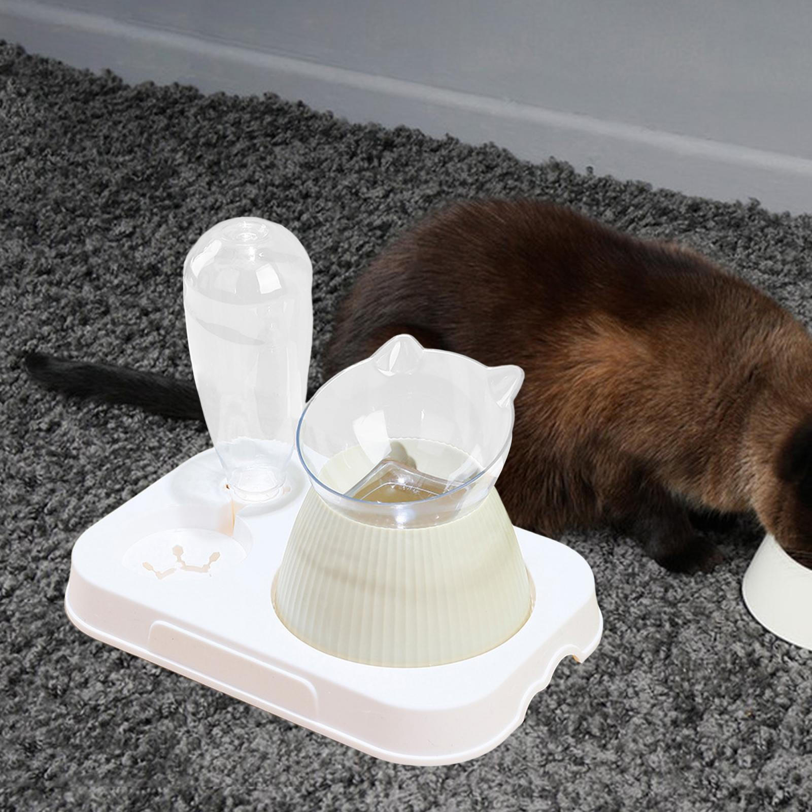 

Cat Food Bowl Pet Feeder Waterer with Water Dispenser for Small Dogs Supplies Gray White