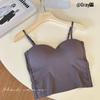 Seamless Ice Silk French Strappy Tank Top with Fixed Cup and Bandage Bustier