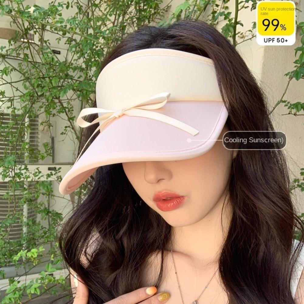 Anti-UV Empty Top Cap Ribbon Bowknot Visor Cap Sweet Bow Sun Hat  Holiday
