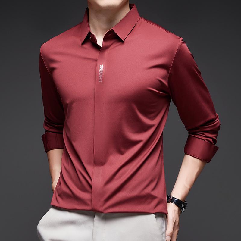 2025 Spring Men's Light Luxury Long-Sleeve Seamless Business Shirt - Solid Color