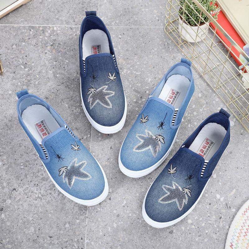 Cloth Shoes Women's Denim Canvas Shoes Summer Single Shoes Thick Soled Student Casual Shoes