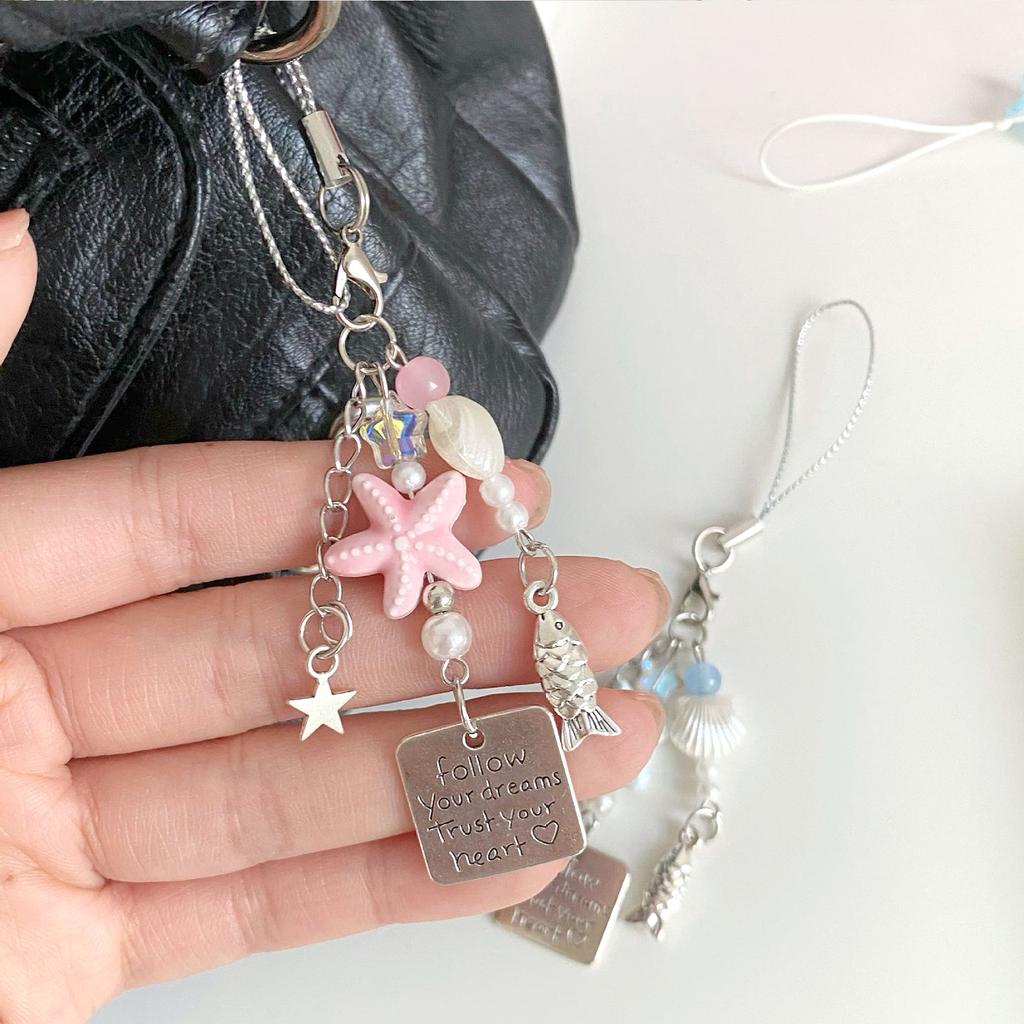 Stylish Beaded Fish Phone Chain Multifuntional Beads Accessory Keyring Decors Phone Strap for Fashion Enthusiasts