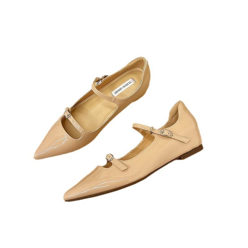 French patent leather pointed single shoes women's 2025 spring and autumn new shallow mouth shoes temperament inner height increase 5cm flat bottom 