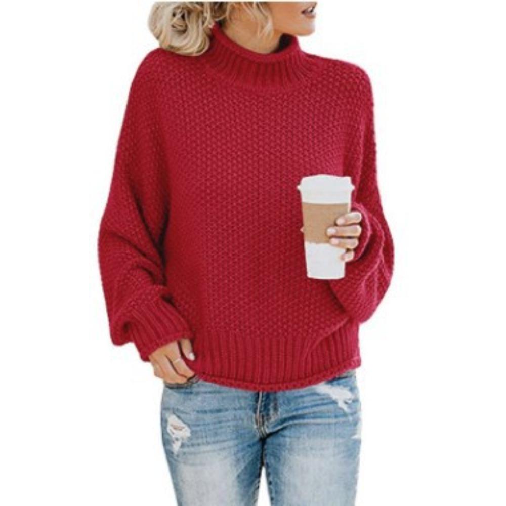 New Autumn and Winter Knitted Sweater with Thick Thread and High Neck Pullover for Women