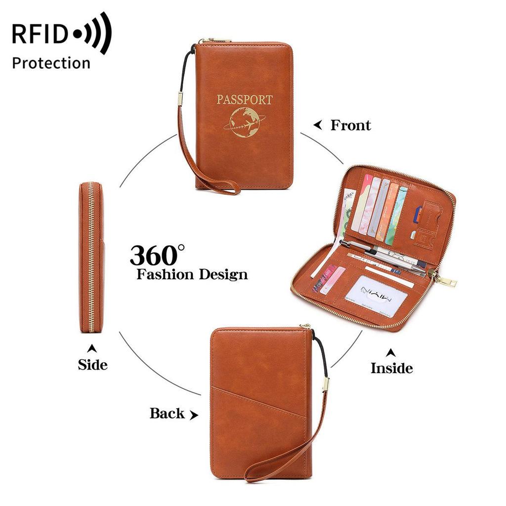 2024 RFID-Blocking Passport Holder & Travel Wallet with Zipper Closure