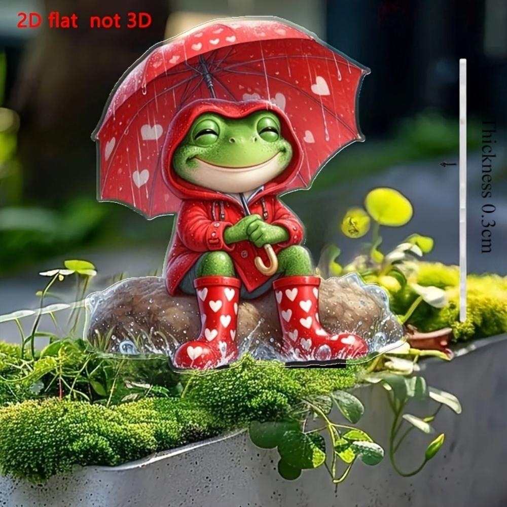 2D Flat, Smiling Frog Is Suitable for Courtyard, Lawn and Gardening/outdoor Accessories/garden Decoration Floor Inserts, Indoor Potted Plants,