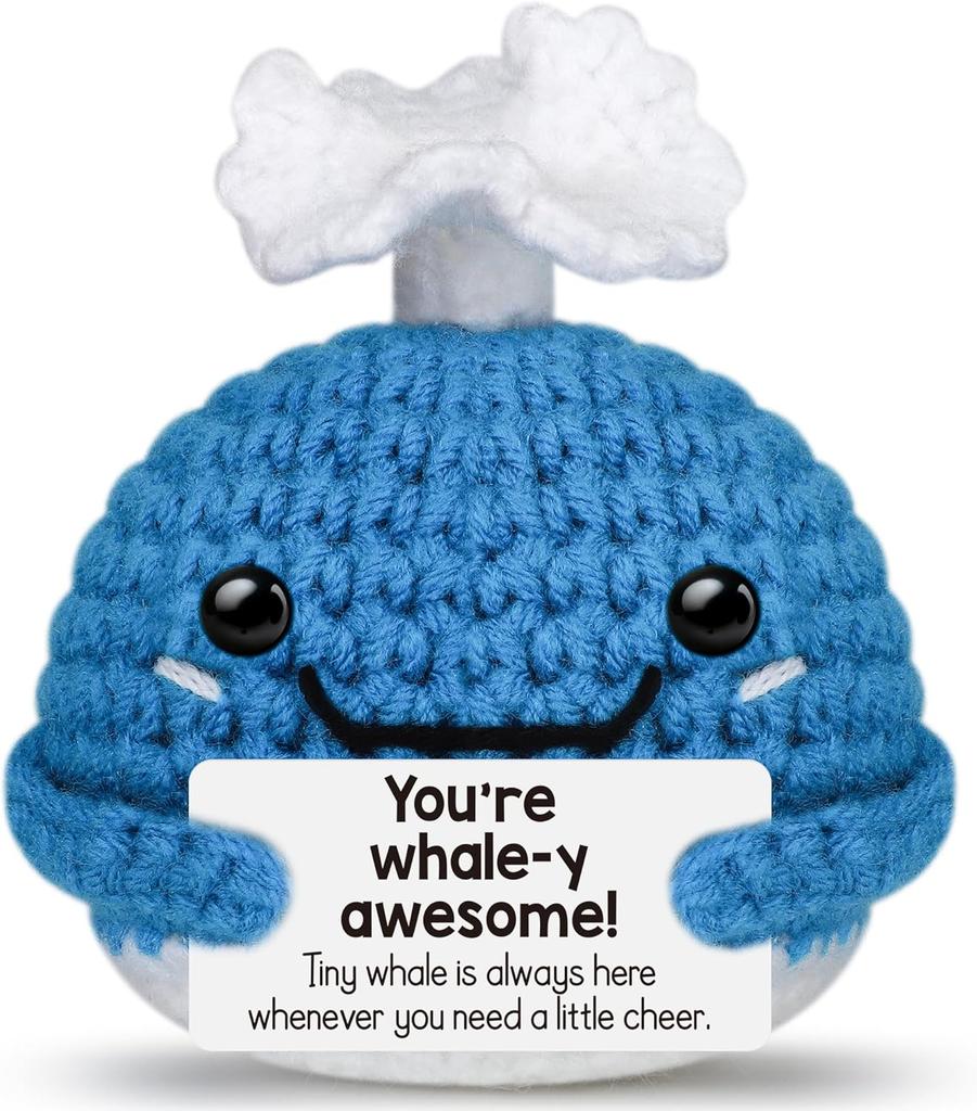 Funny Crochet Emotional Support Whale Gifts Desktop Ornament Handmade Knitted Whale Doll With Card Home Room Christmas Decor