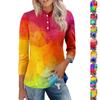 Women's Casual Floral Print V-Neck 4/3 Sleeve Decorative Button T-Shirt Top
