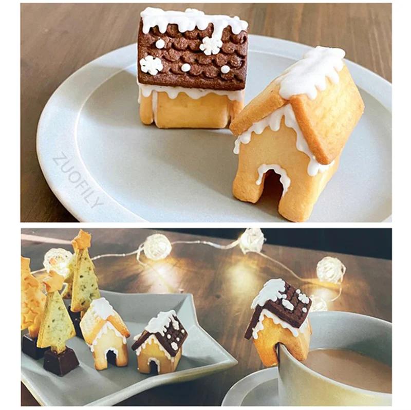 1Set Gingerbread House Cookie Cutter Mold Cartoon Mini Christmas House DIY Assembly Biscuit Fondant Embosser Stamps Baking Tools