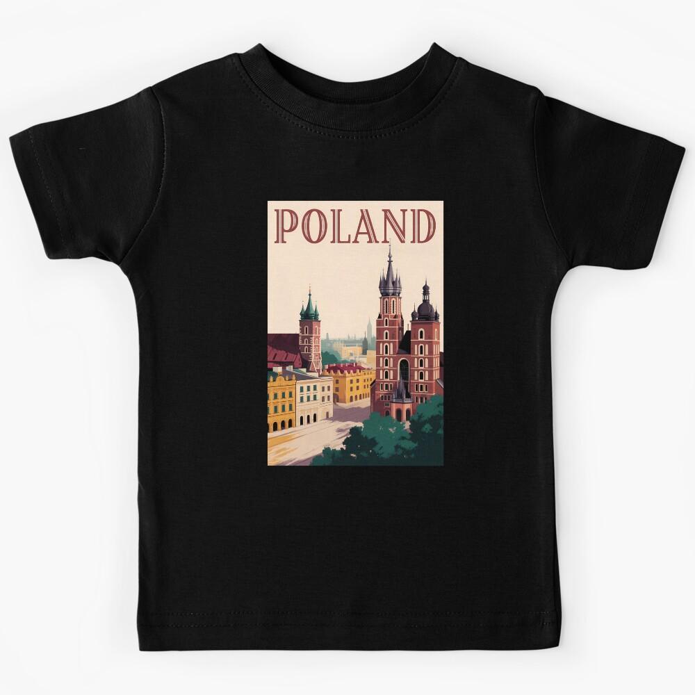 Poland Skyline Illustration Travel Art Vintage Kids T-Shirt 120