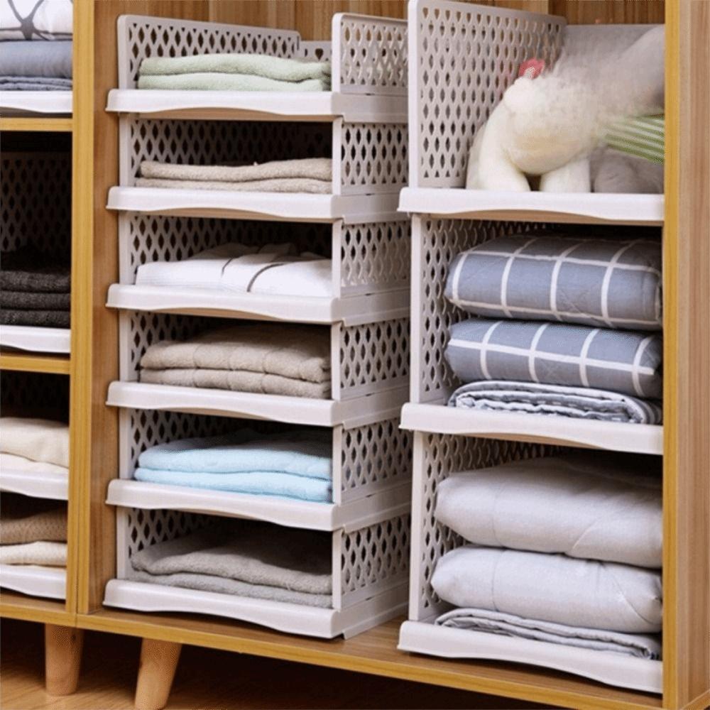 Plastic File Layered Partition Shelf Stackable Toy Snacks Container Clothes Storage Rack Office