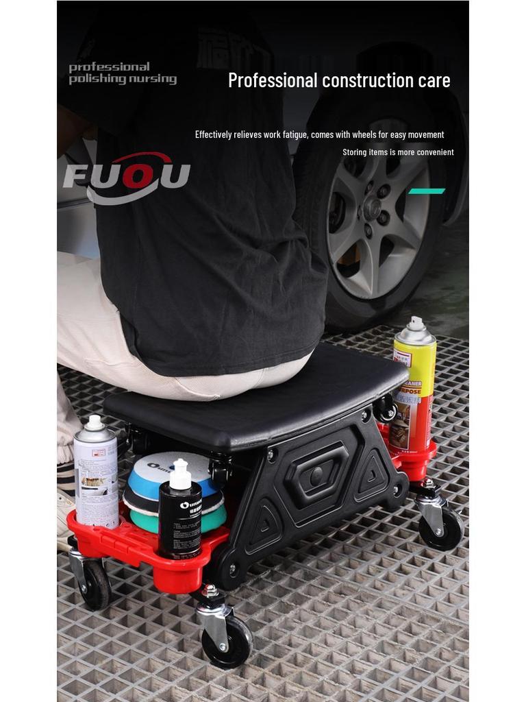 Car Detailing & Polishing Stool with Removable Seat and Sliding Creeper