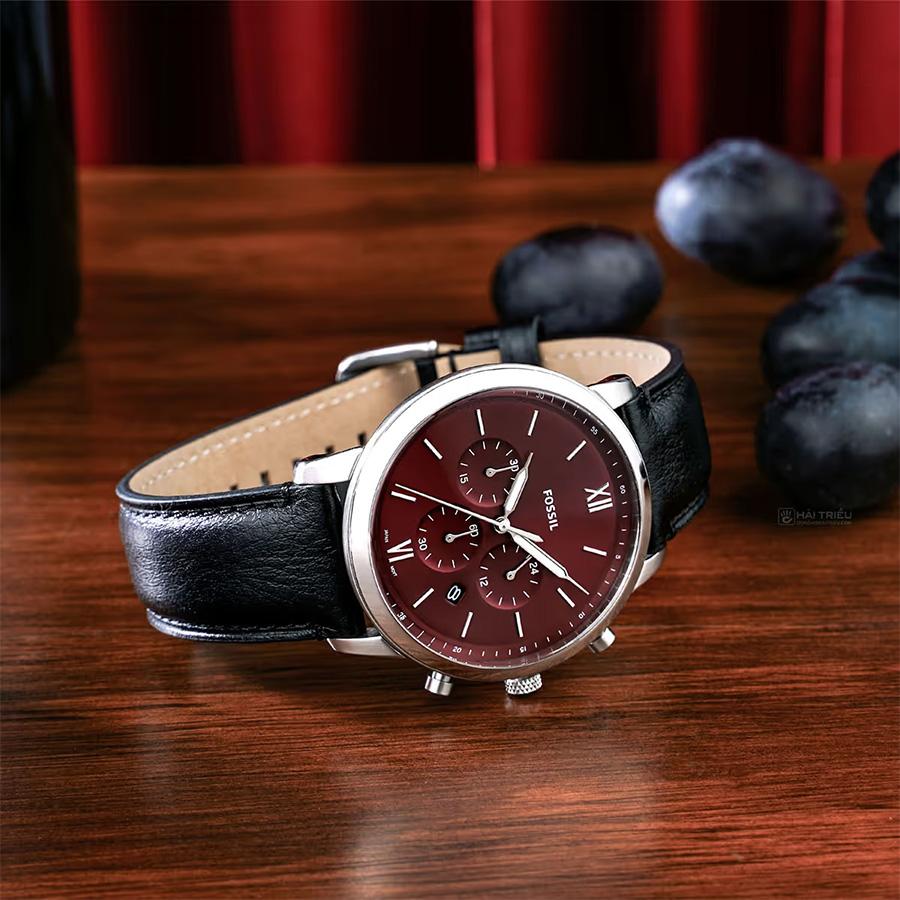 Fossil Men's Silver Stainless Steel, Burgundy Dial l FS6016