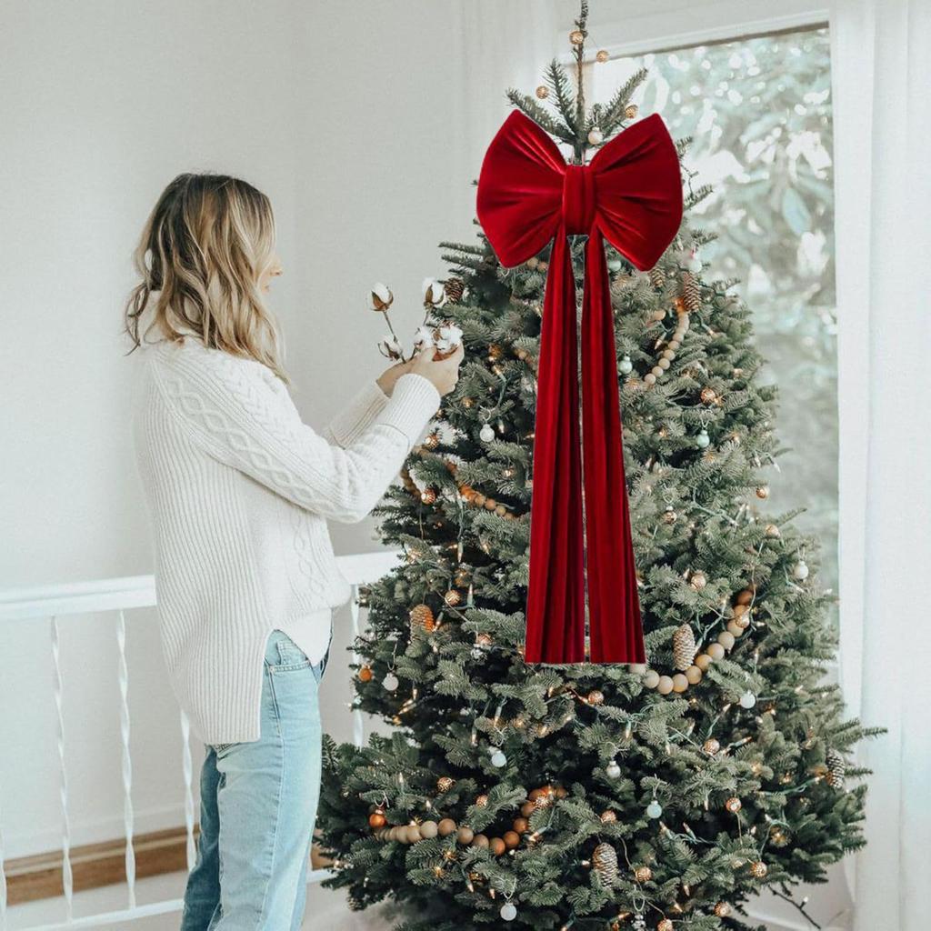 Riesige Schleife für den Weihnachtsbaum, große wiederverwendbare Ornamente, riesige Weihnachtsbaumschleife für den Innenbereich, Haustür, Treppenhaus, Zaun