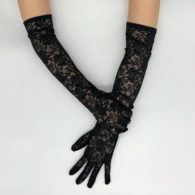Elegant Flower Lace Women Long Gloves Driving Elbow Sexy Hollow Out Mesh Gloves Bridal Evening Dress Wedding Party Gloves