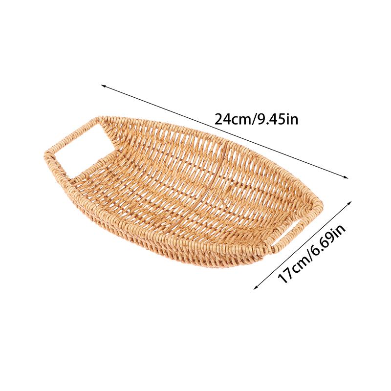 Square Oval Rattan Fruit Bread Snacks Storage Tray Coffee Bar Display Basket Nordic Desktop Cosmetic Sundries Organizer