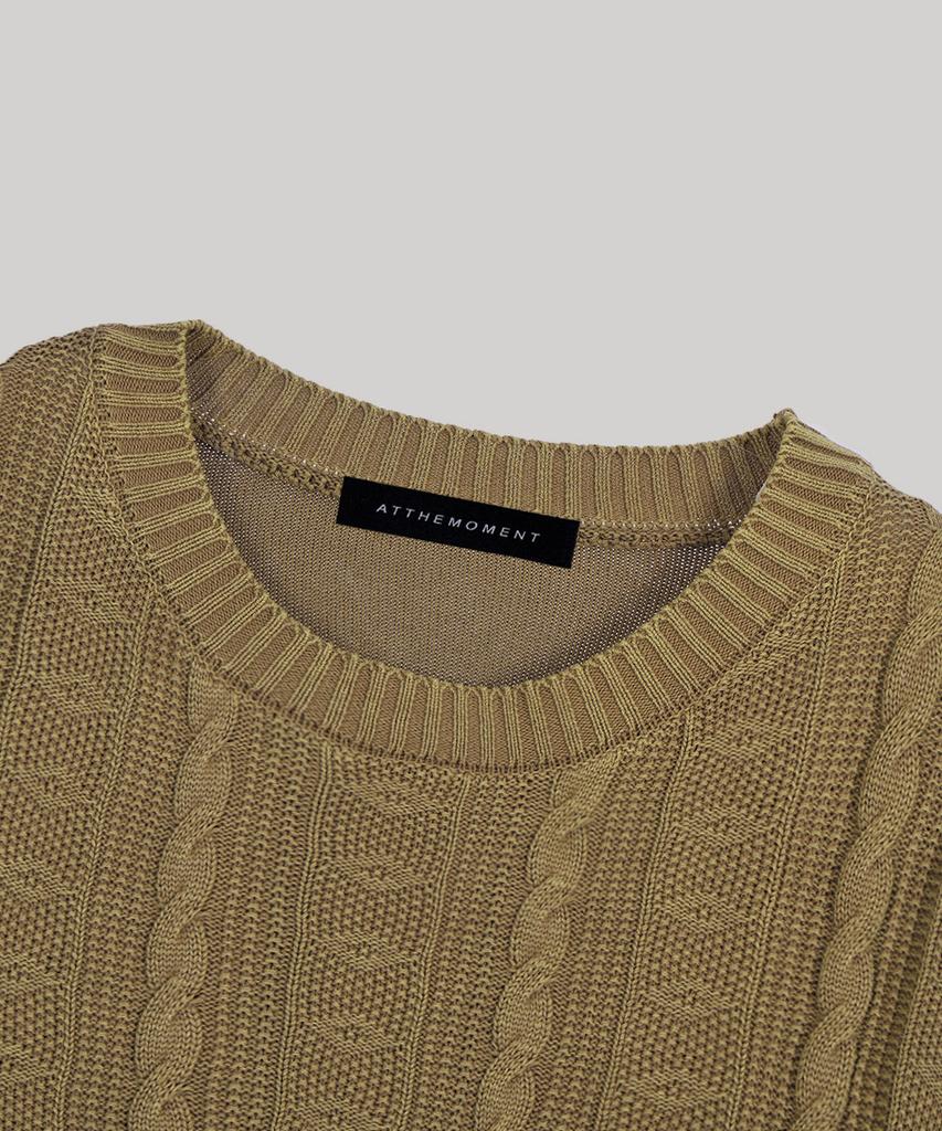 AT THE MOMENT Garment-Dyed Cotton Cable Knit_Khaki
