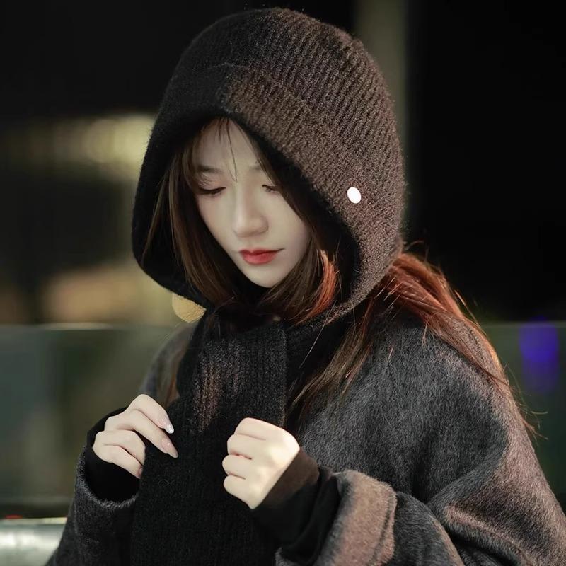 

New Autumn and Winter Korean Style Balacrafa Hat Ear Protecting and Neck Protecting Knitted Two Piece Set Versatile and Warm Shawl Hat one size