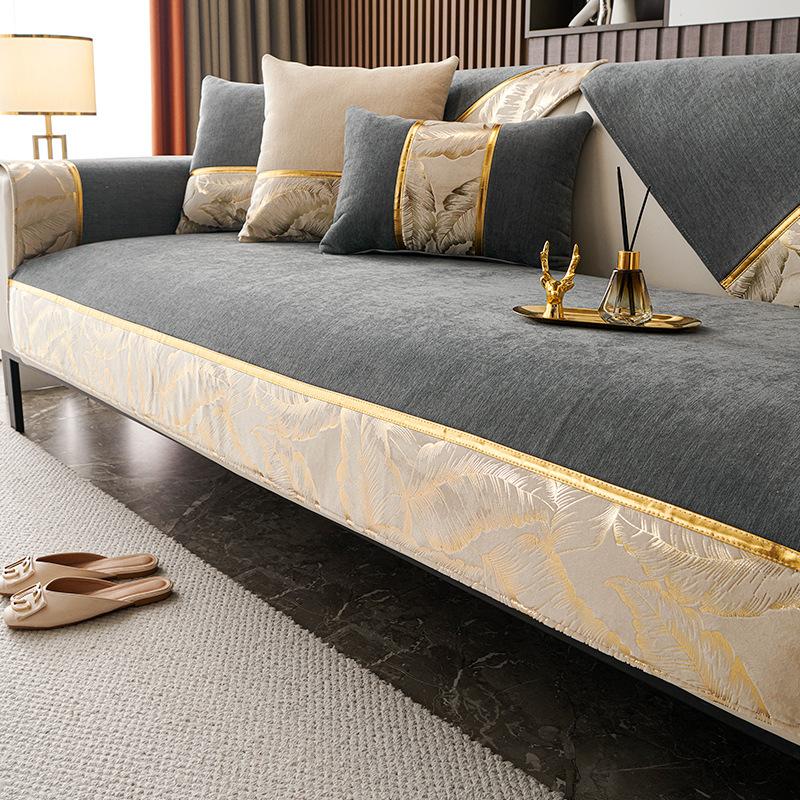 Chenille Jacquard Fabric Sofa Cover Leather Sofa Slipcover European Style Couch Cover Custom Anti-slip 2/3/4 Seat Sofa Towel