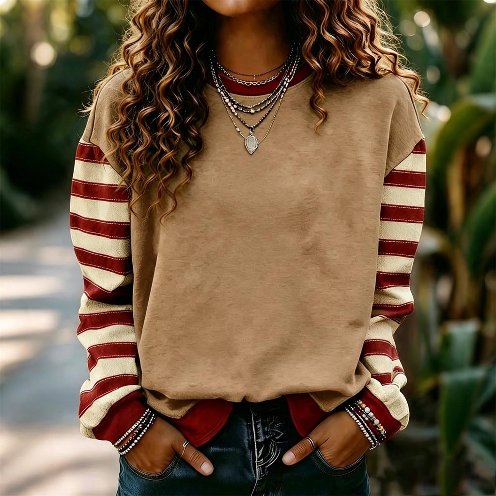 Damen Weihnachtsdruck Langarm Rundhals Pullover Sweatshirt