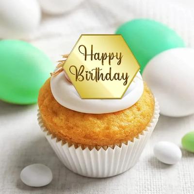 5pcs/set Acrylic Rose Gold Silver Happy Birthday Cake Topper Round Cupcake Toppers Wedding Party Dessert Cake Decoration Tools