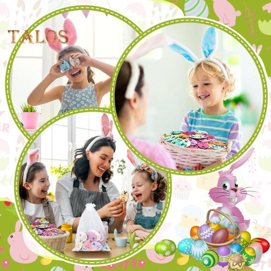 30/60Pcs Wooden Easter Egg Tokens Set with Gift Bag 30 Different Engraved Sayings Easter Bunny Basket Stuffer Reusable Positive Rewards Easter Party