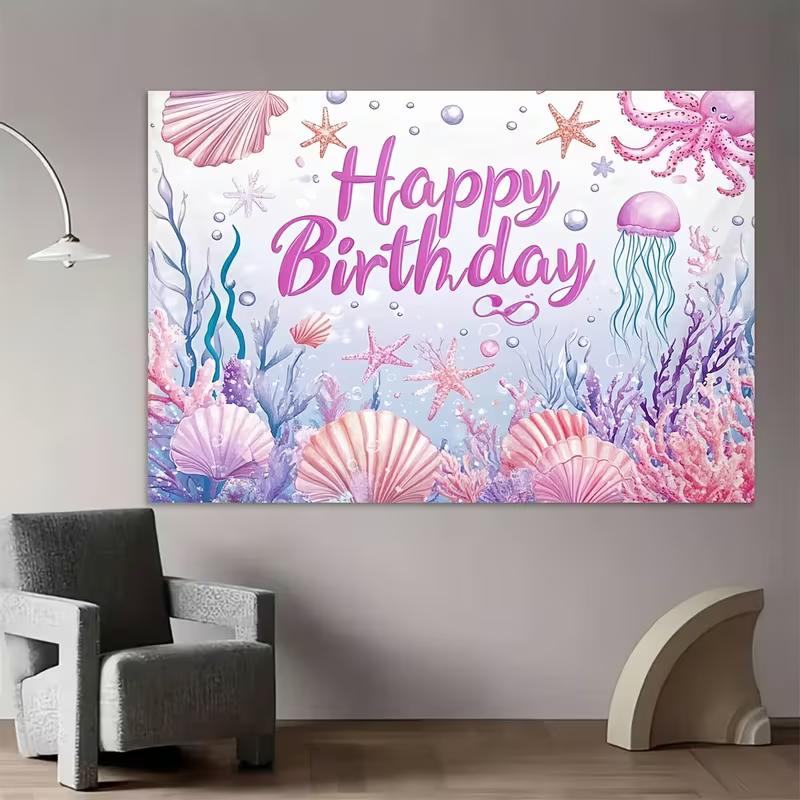 2D Pastel Underwater World Backdrop Pink Happy Birthday Kids Studio Photography Background