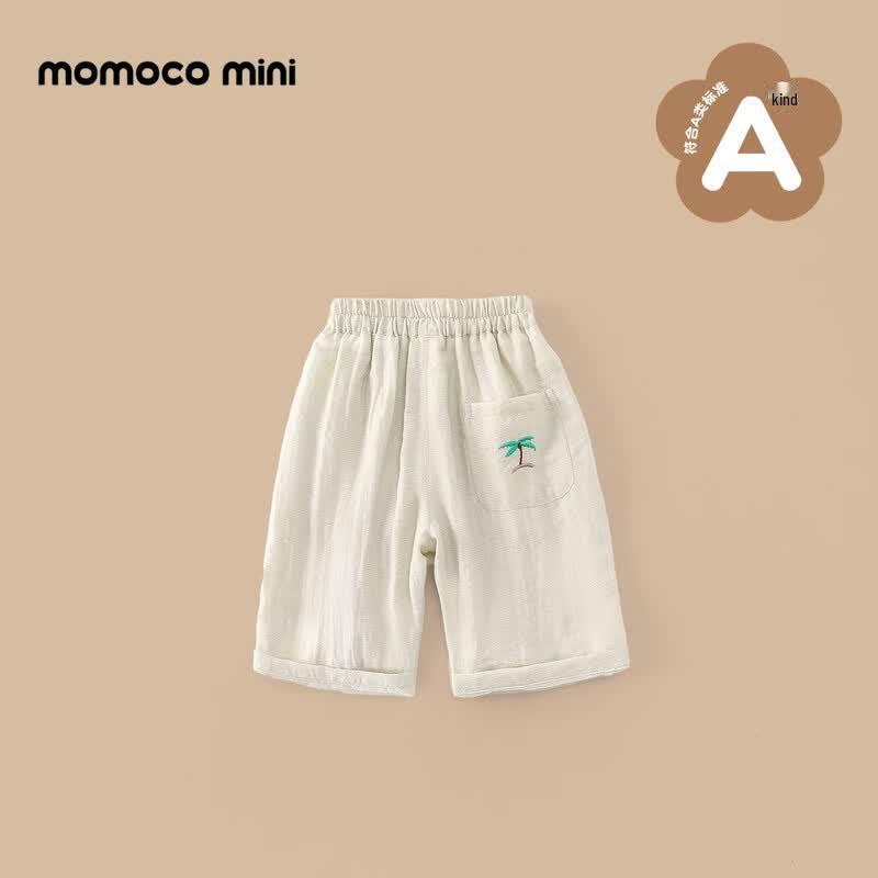 MOMOCO Boy's Summer Embroidered Coconut Tree Cropped Pants