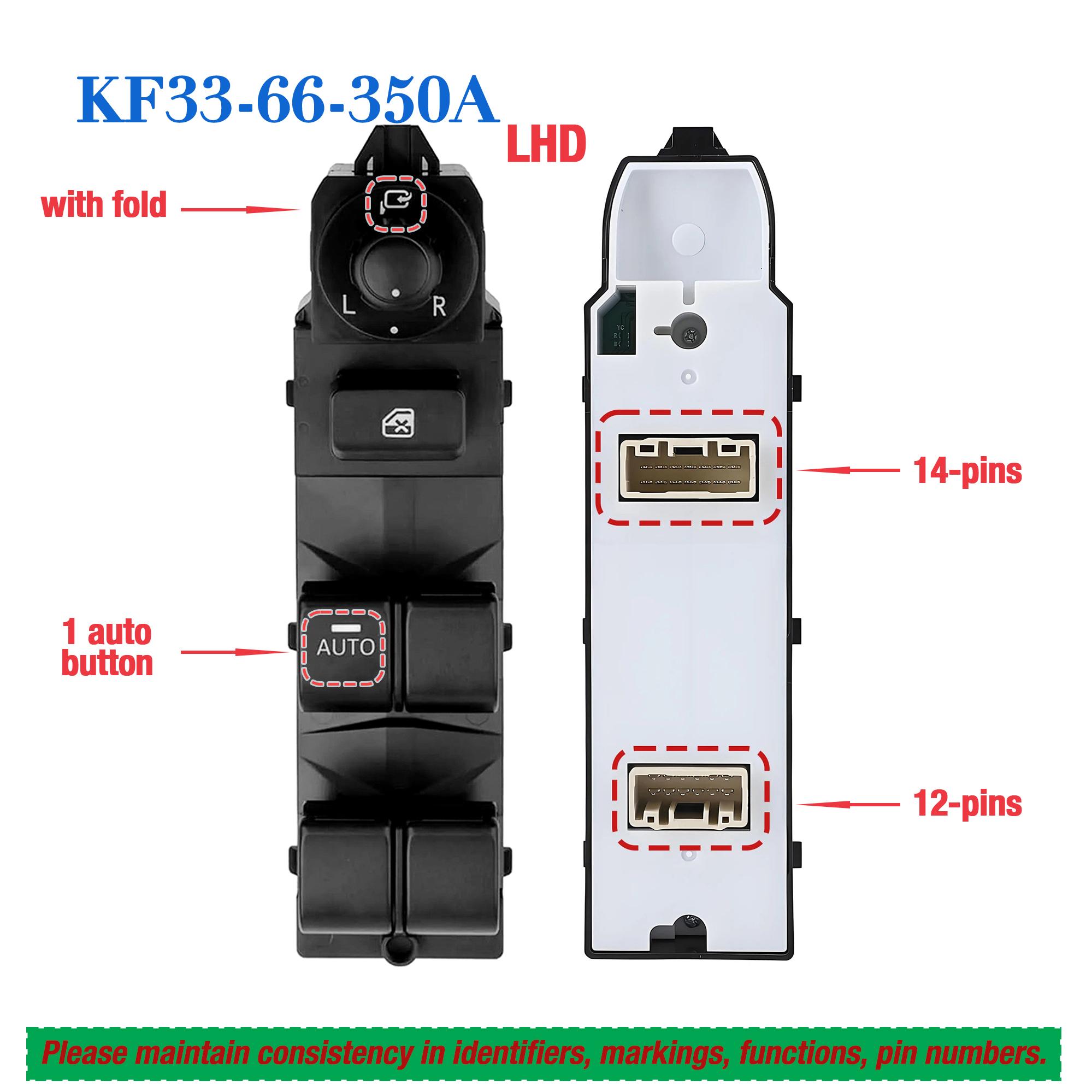 KF33-66-350A For Mazda 3 Active CX-5 2014-2016,Front Left Side Electric Master Power Window Switch Glass Lifter Control Button LHD KF33-66-350A