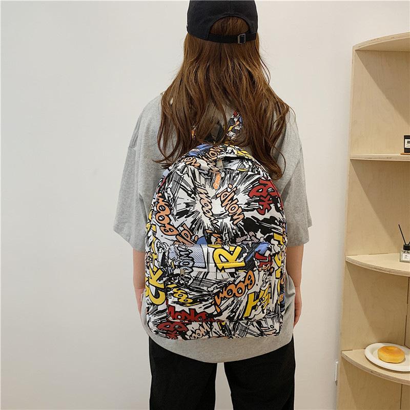 Schoolbag Bag Graffiti Fashion Backpack Trendy Men's and Women's Casual Backpack College Style Canvas Bag Large and Middle School Student Schoolbag