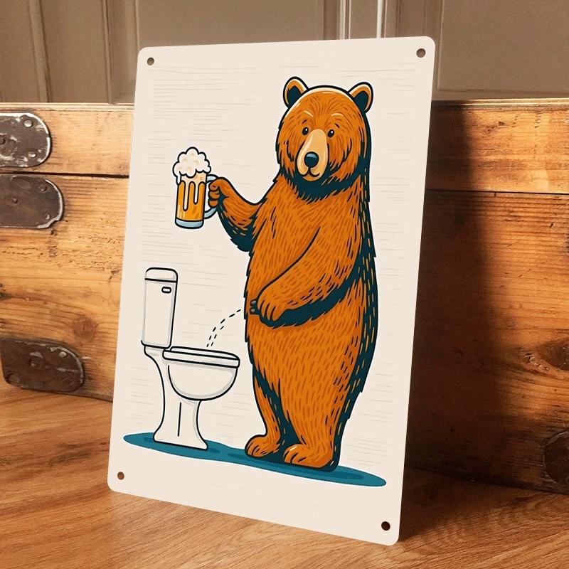 

1 piece of fun cartoon bear beer-themed tin painting, retro style bar decoration, creative home wall art, living room and dining (as the picture,20x30cm)