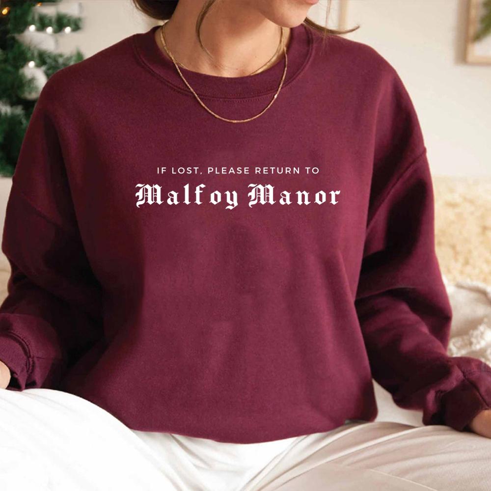 Malfoy Manor Book Sweatshirt Malfoy Sweatshirts Wizard School Hoodie Dark Academia Clothing Women Long Sleeve Pullovers Tops