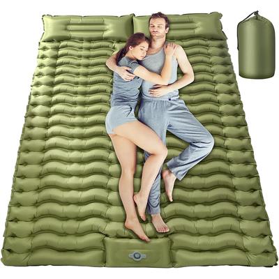 Outdoor Camping Inflatable Sleeping Mat for 2 People with Pillows, Built-in Foot Pump, Breathable and Comfortable, Portable Camping Mattress
