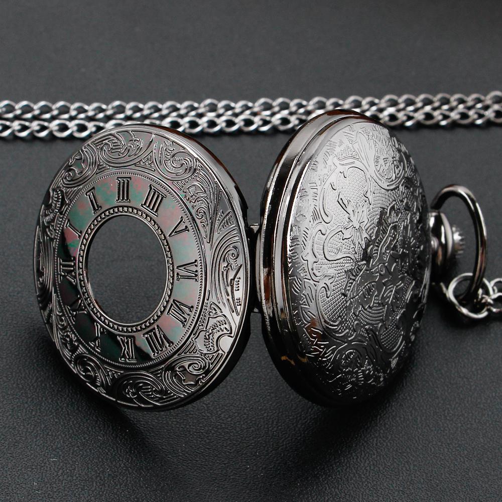Classic Quartz Pocket FOB Watch Black Roman Numerals Case Chain Clock Pocket Watches Vintage Souvenir Gift
