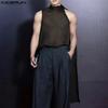 Men Tie Neck Sleeveless See Through Mesh Sheer Party Club Tank Tops