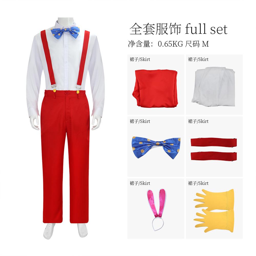 Costume Cosplay di Chi ha incastrato Roger Rabbit per Uomo Camicia Bianca Pantaloni con Bretelle Rosse Abiti con Guanti Copricapo Vestito per Festa di Halloween