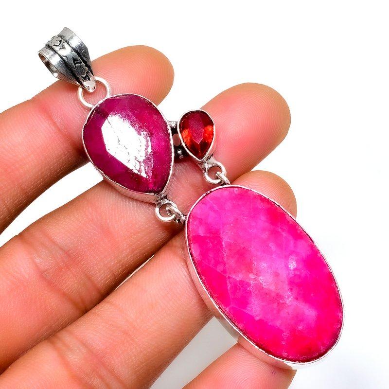 

Рубин(Смоделированный) Ювелирная подвеска с драгоценным камнем 925, посеребренная гранатом, 3,03 дюйма