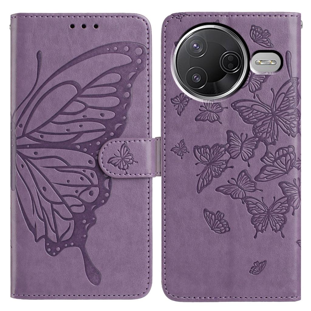 Brieftasche Hülle für Xiaomi Redmi K80 5G/Poco F7 Pro 5G PU-Leder Handyhülle mit Schmetterlingsaufdruck und Trageband