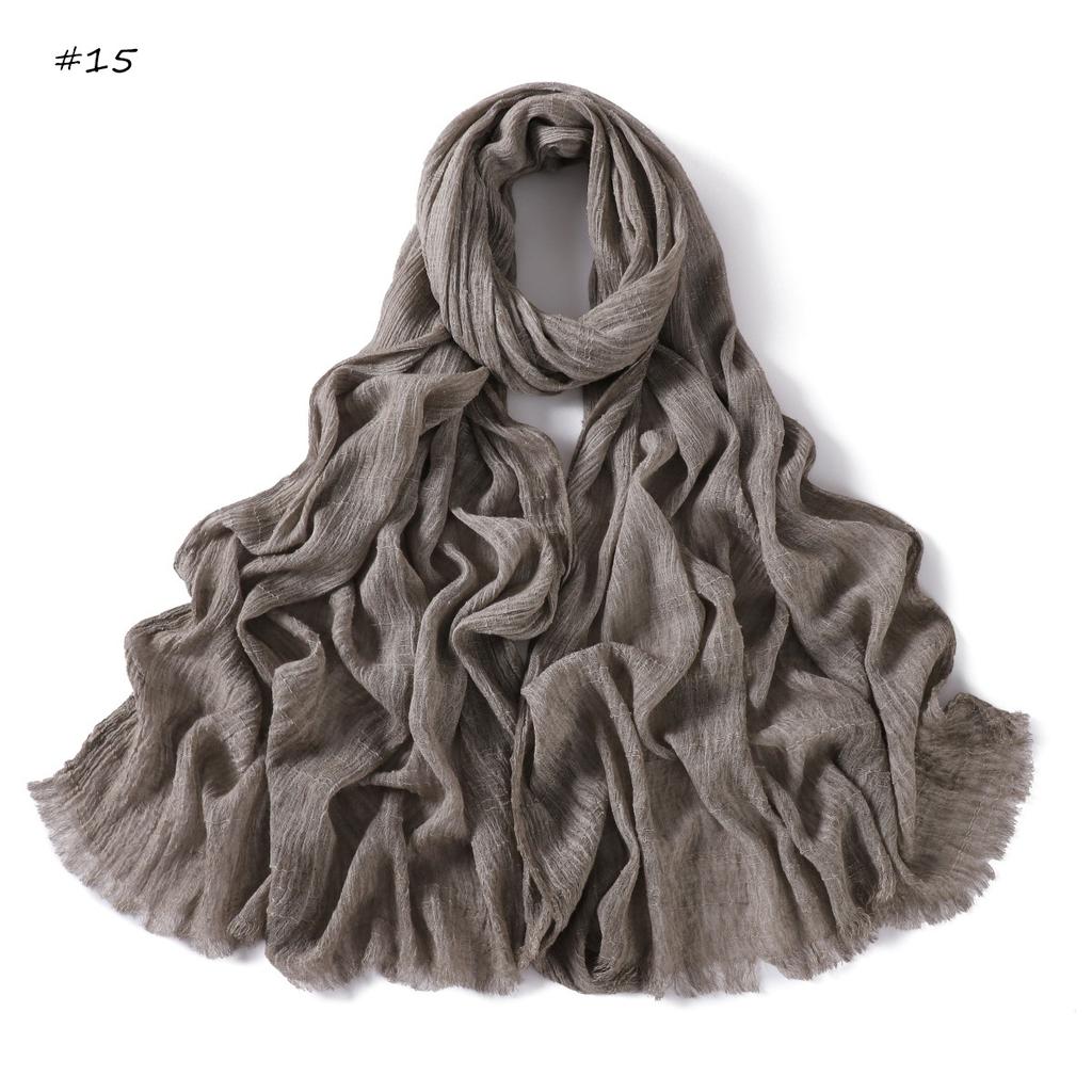  New High Quality Solid Color Wrinkle Muslim Women Hijab Scarf Ramadan Shawl Headband Turban Islamic Hijabs Wraps Tassels