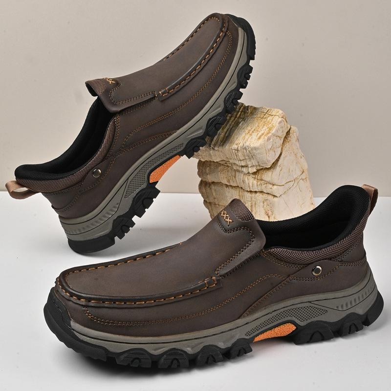 Men's Spring Loafers - Outdoor Casual Hiking, Thick Sole, Wear-Resistant, Slip-On Leather Shoes