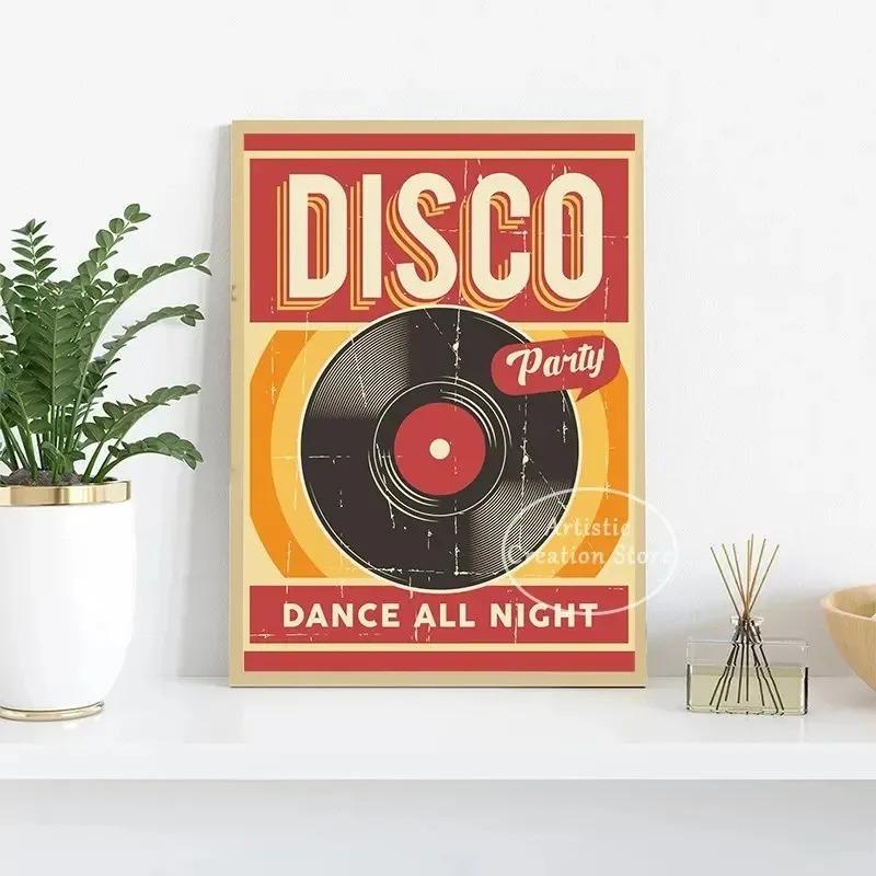 Vintage Nadruk Płótno i Malarstwo Retro Muzyka Oznakowanie Plakat na Imprezę Disco Obrazy Ścienne do Dekoracji Pokoju w Skandynawskim Barze Kawowym Studio