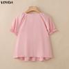 VONDA Camicie Bluse Casual Estive da Donna con Scollo a U, Intreccio di Pizzo all'Uncinetto sul Davanti, Manica Corta