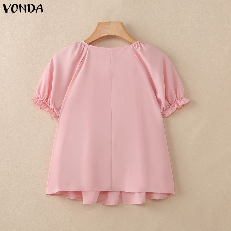 VONDA Camicie Bluse Casual Estive da Donna con Scollo a U, Intreccio di Pizzo all'Uncinetto sul Davanti, Manica Corta